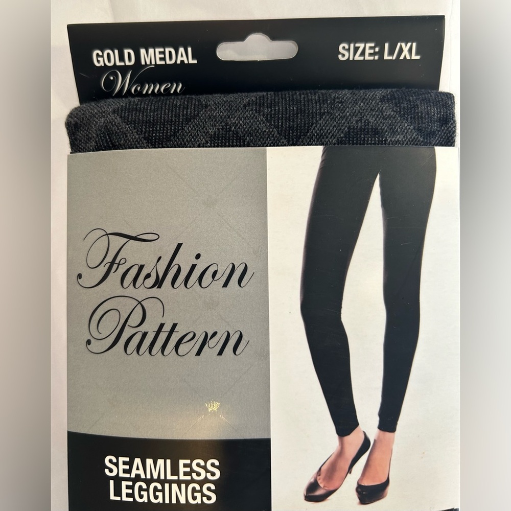 Gold Medal Seamless Leggings L/XL Fashion Pattern New Black